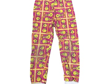 Vintage 90s Warner Bros Tweety Bird Pajama Pants Kids Pink 1996 Loungewear
