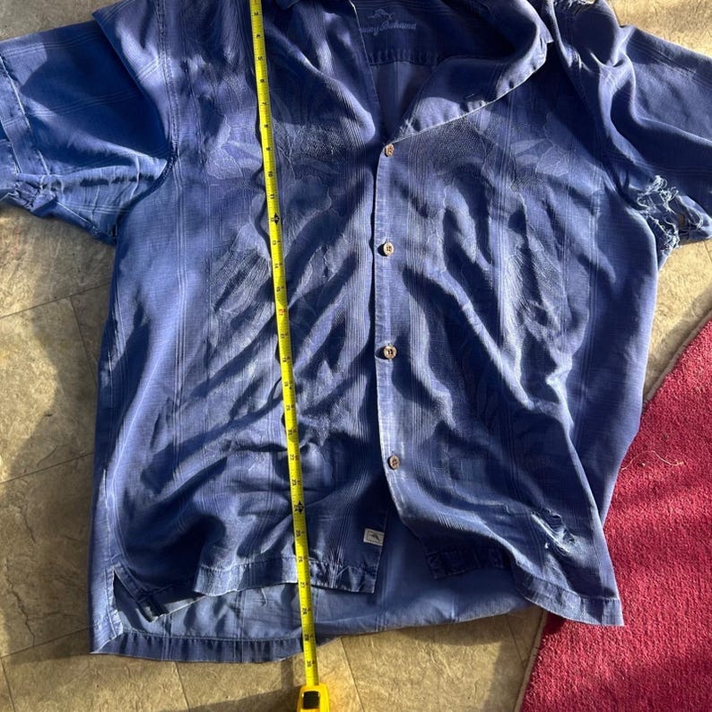 Tommy Bahama Camp Shirt Blue 100% Silk Floral Textured Distressed Short Sleeve image 5
