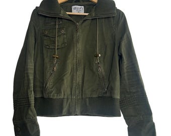 Vintage y2k dELiAs Utility Bomber Jacket Womens XL Olive Green Cargo Military