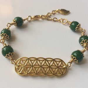 Green & Gold Seed Of Life Beaded Bracelet