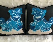 fu blue dog pillows a pair feather down textile art