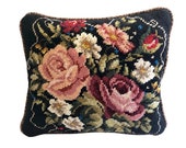 floral needlepoint pillow, custom designed, hand-stitched original design
