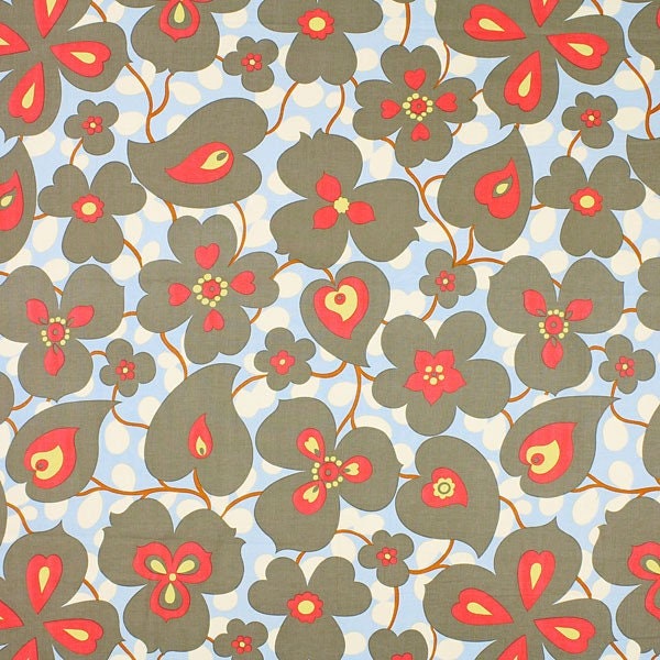 Amy Butler Lotus Morning Glory in Linen Fabric - Floral Fabric - Red White Blue Fabric