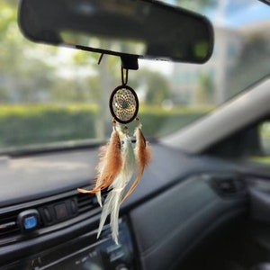 Mint Brown Dreamcatcher for Car - Rear View Mirror Charm Dreamcatcher