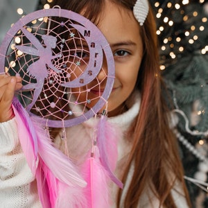 Custom Pink Fairy Dreamcatcher with Name – Personalized Boho Wall Hanging with Feathers – Ideal Gift for Girls' Bedroom or Nursery