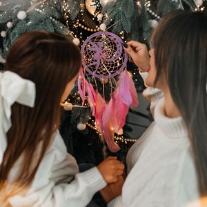 Personalized Pink Fairy Dreamcatcher with Feathers – Custom Boho Nursery Decor – Perfect Christmas Gift for Girls' Room