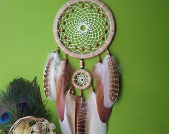 Natural Brown Feather Dreamcatcher: Boho Wall Hanging Decor
