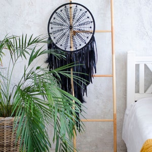 Black Boho Dreamcatcher: Extra Large Crochet Spider Web Wall Hanging