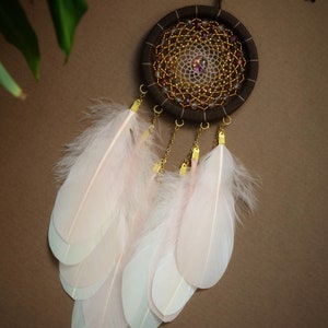 Pearl Pink Dreamcatcher Mini, Rear View Mirror Small Dream Pearl Pink Dreamcatcher Mini, Rear View Mirror Small Dream