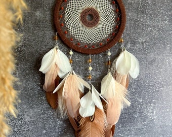 ダックフェザードリームキャッチャー：ターコイズ、レザーラップ