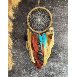 Beige Dreamcatcher with Long Feather Extensions - Boho Wall Decor