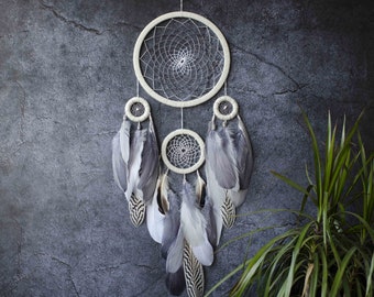 Gray Dream Catcher, Large Dreamcatcher Wall Hanging