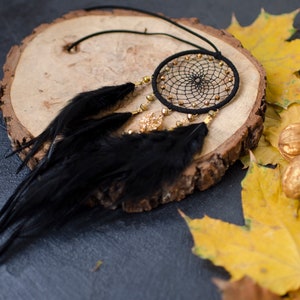 Black Feather Dreamcatcher Car Charm: Golden Bead Car Mirror Hanger
