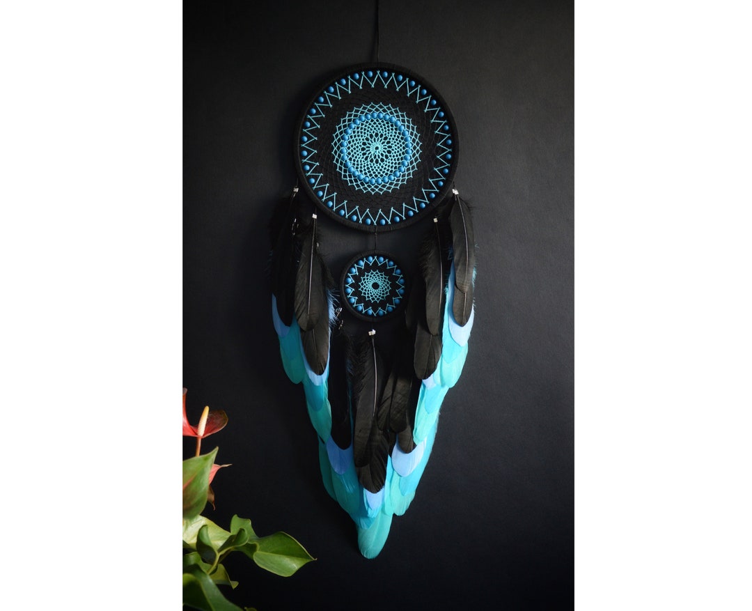 Large Black and Turquoise Blue Mandala Dreamcatcher | Unique ...
