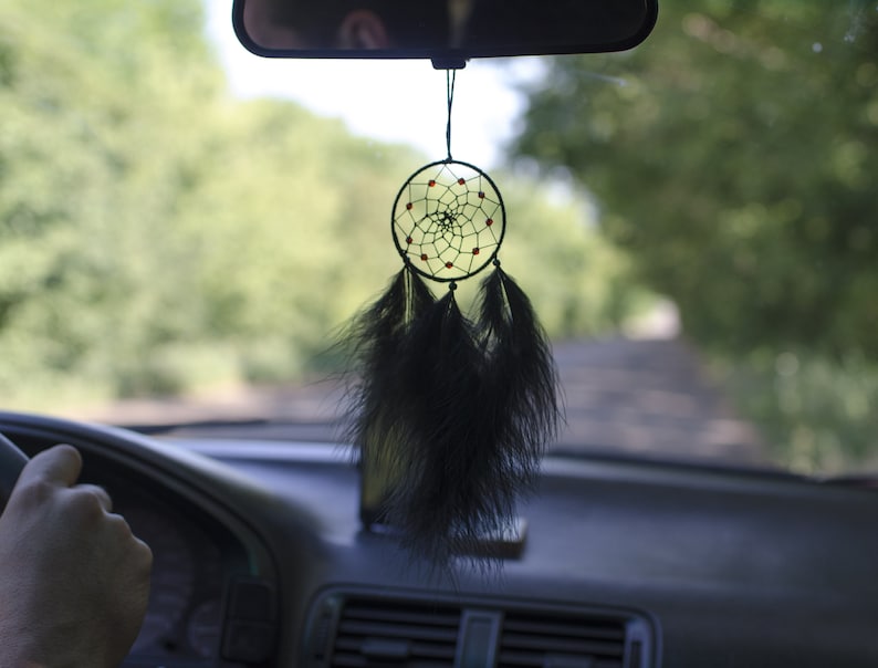 Car charm Small dream catchers for car Black boho Etsy
