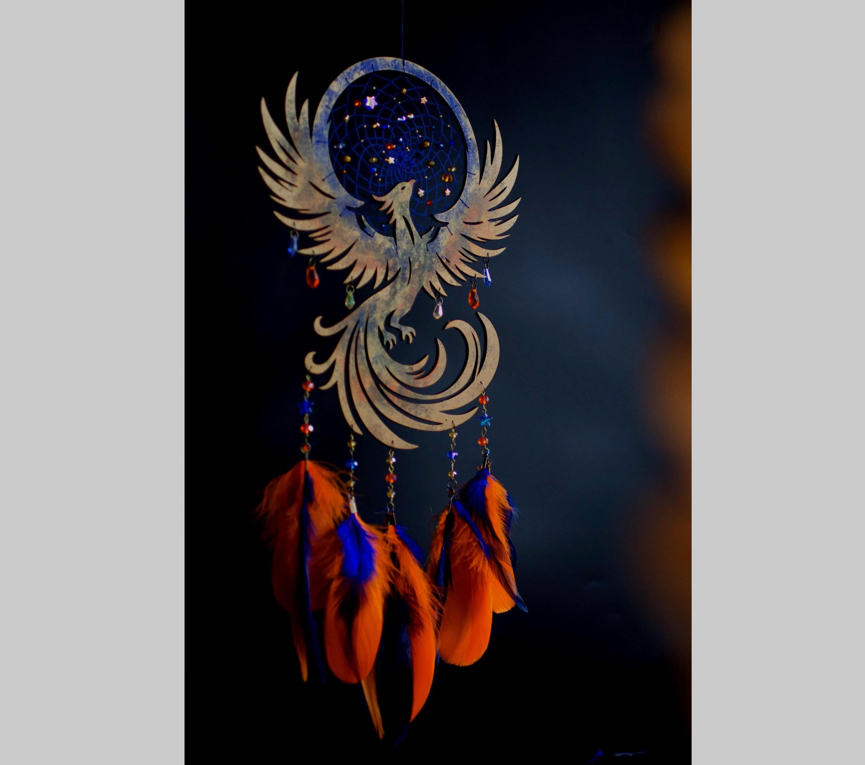 Rising Phoenix Dreamcatcher – Phoenix Wall Art With Feathers