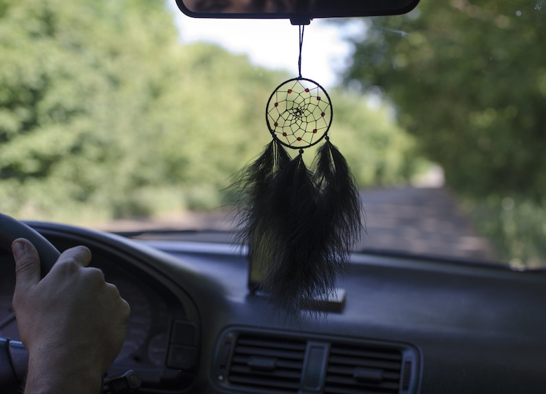 Car charm Small dream catchers for car Black boho Etsy
