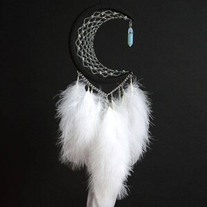 Crescent Moon White Black Dream Catcher With Moonstone / Moon Dream ...