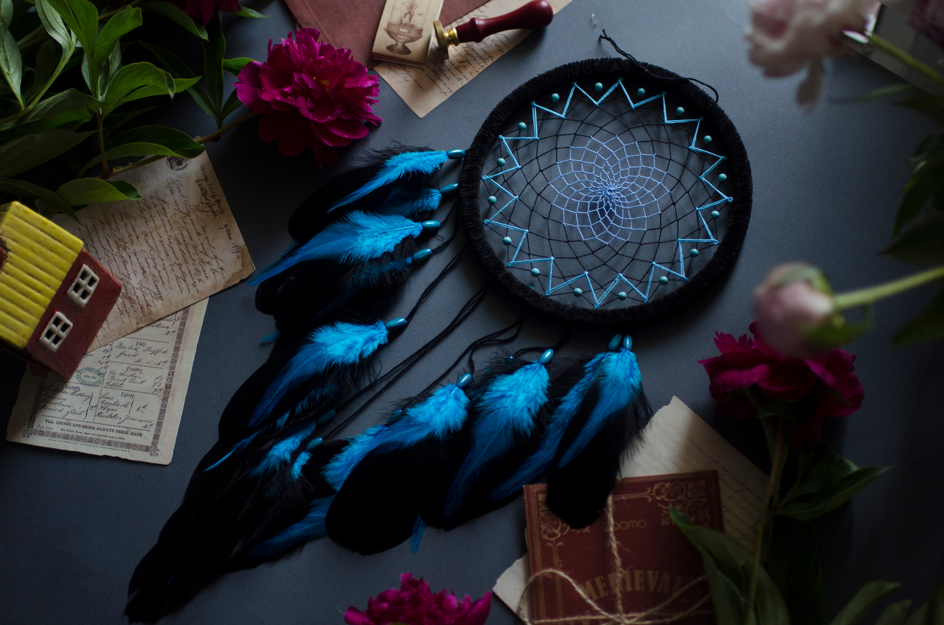 Handmade Black and Blue Dream Catcher With Turquoise - Perfect Birthday ...