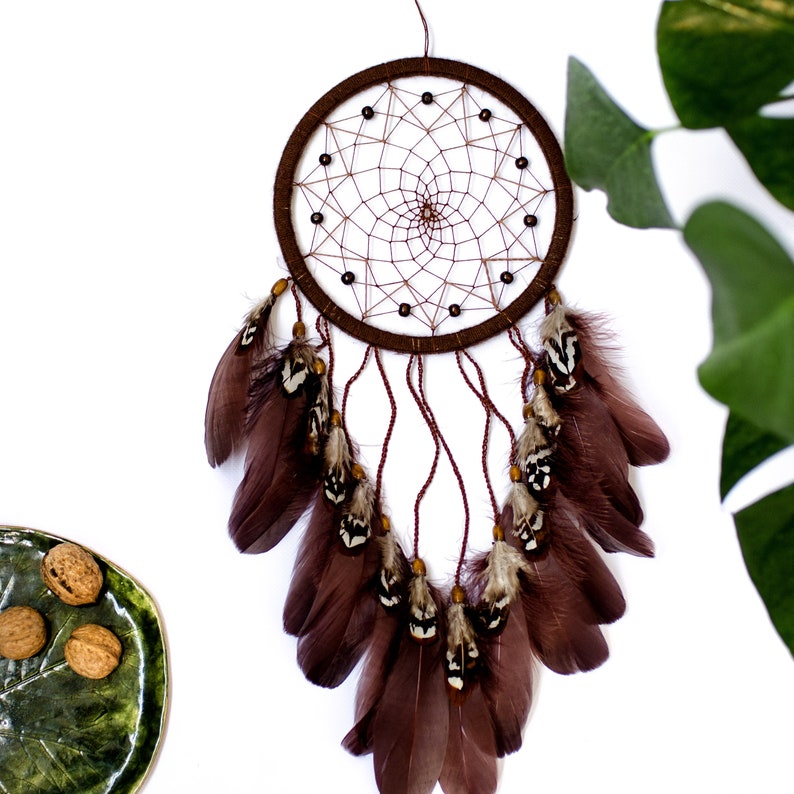 Dreamcatcher nursery wall decor. Brown bedroom wall hanging. Etsy