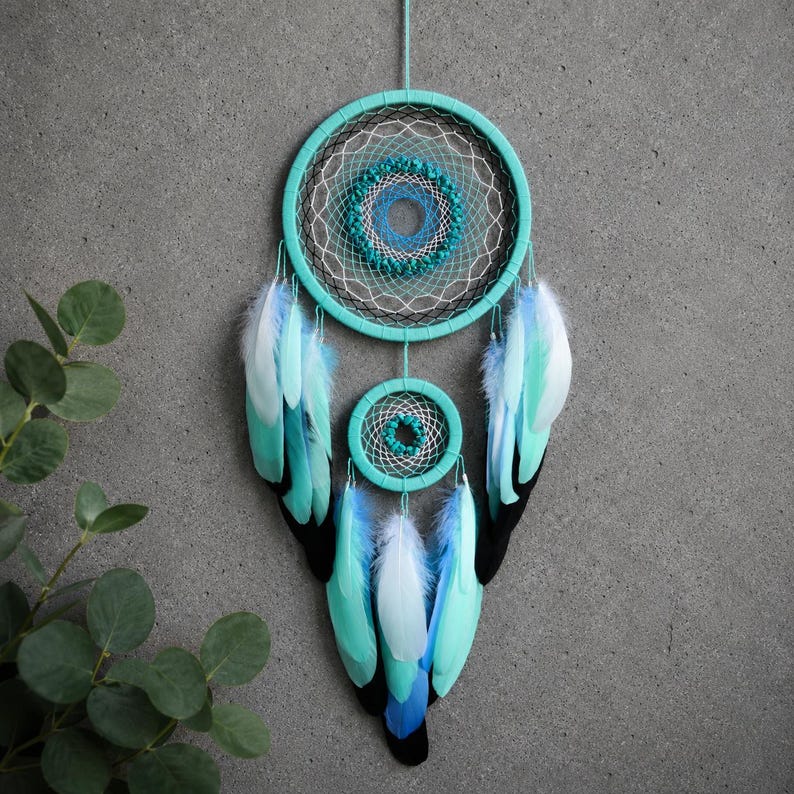 Dream Catcher With Turquoise Rocks. Large Mint Blue Dreamcatcher ...