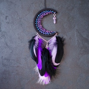 Handmade Black and Purple Crescent Moon Dream Catcher With Crystal ...