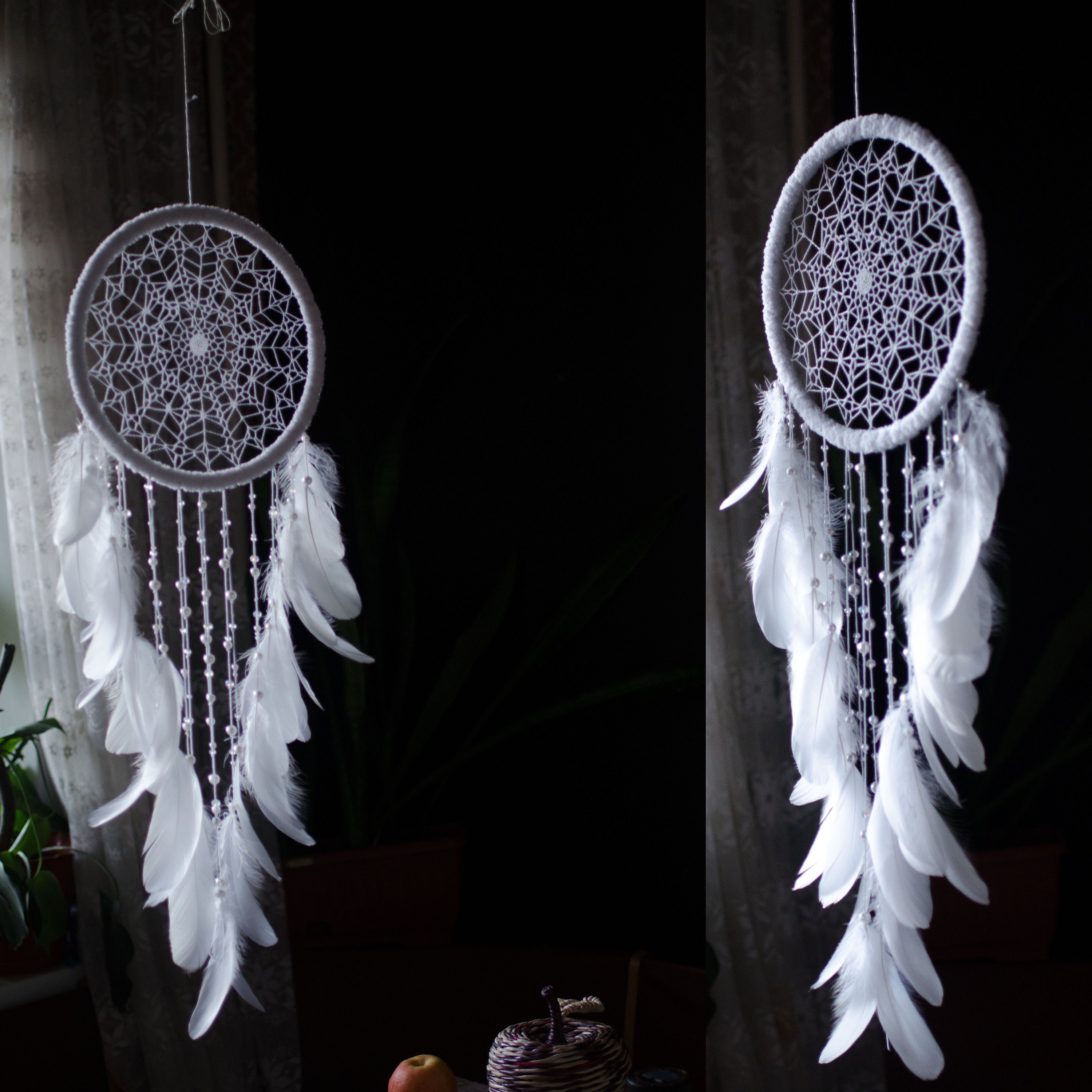 24 Crochet Dreamcatcher Patterns: 24 Beautiful Designs 24 White Web Dreamcatcher Large Boho Crochet Mandala Dream