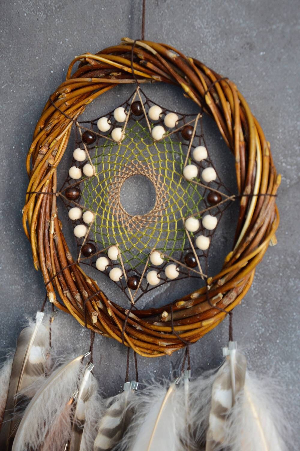 Authentic willow dream catcher with large natural feathers Etsy