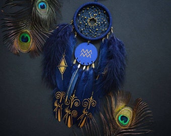 Sternzeichen Traumfänger: Wassermann Star Sign, Navy & Gold Wanddekoration