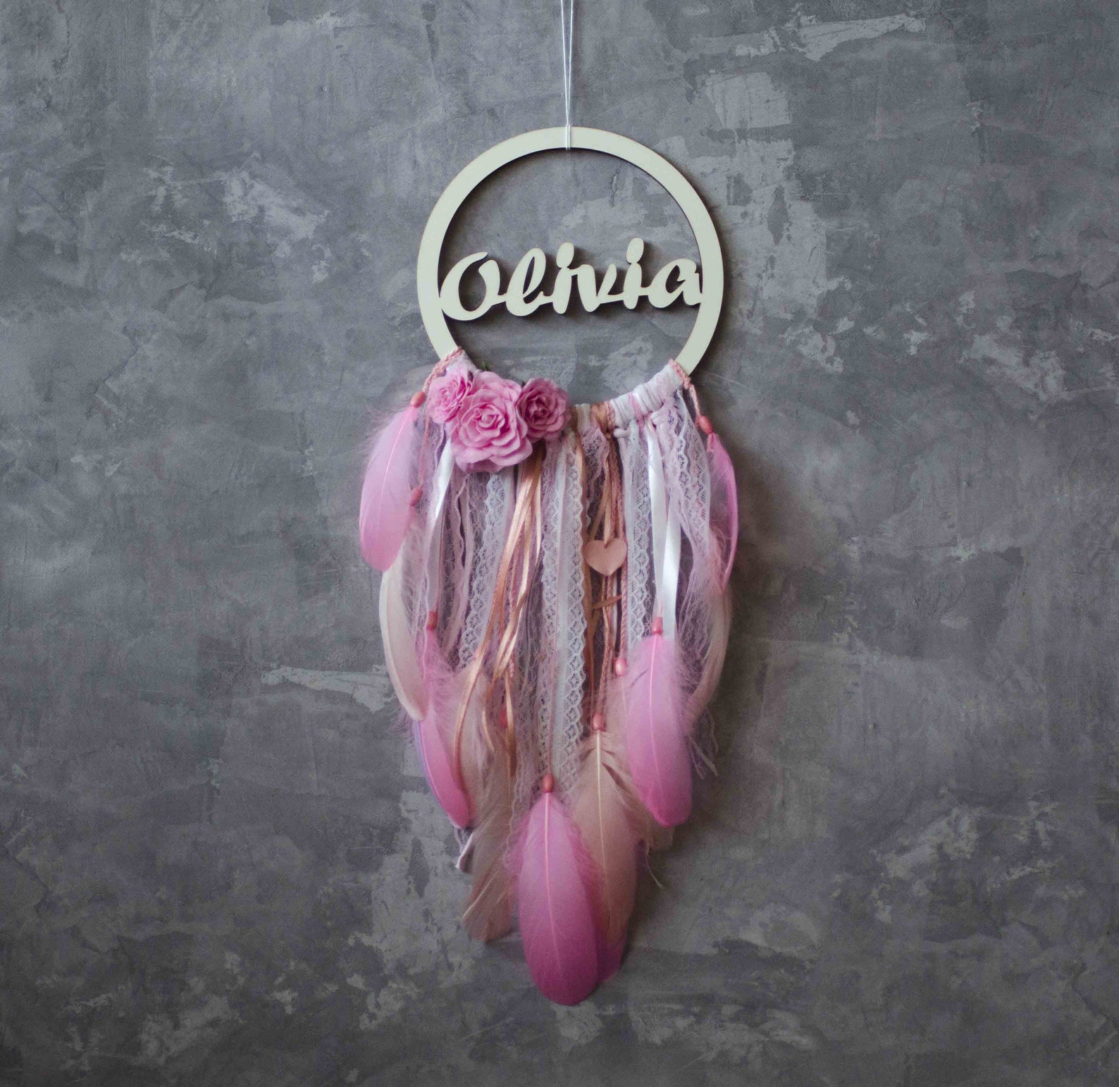 Personalized dream catcher for baby girl Pink blush Etsy