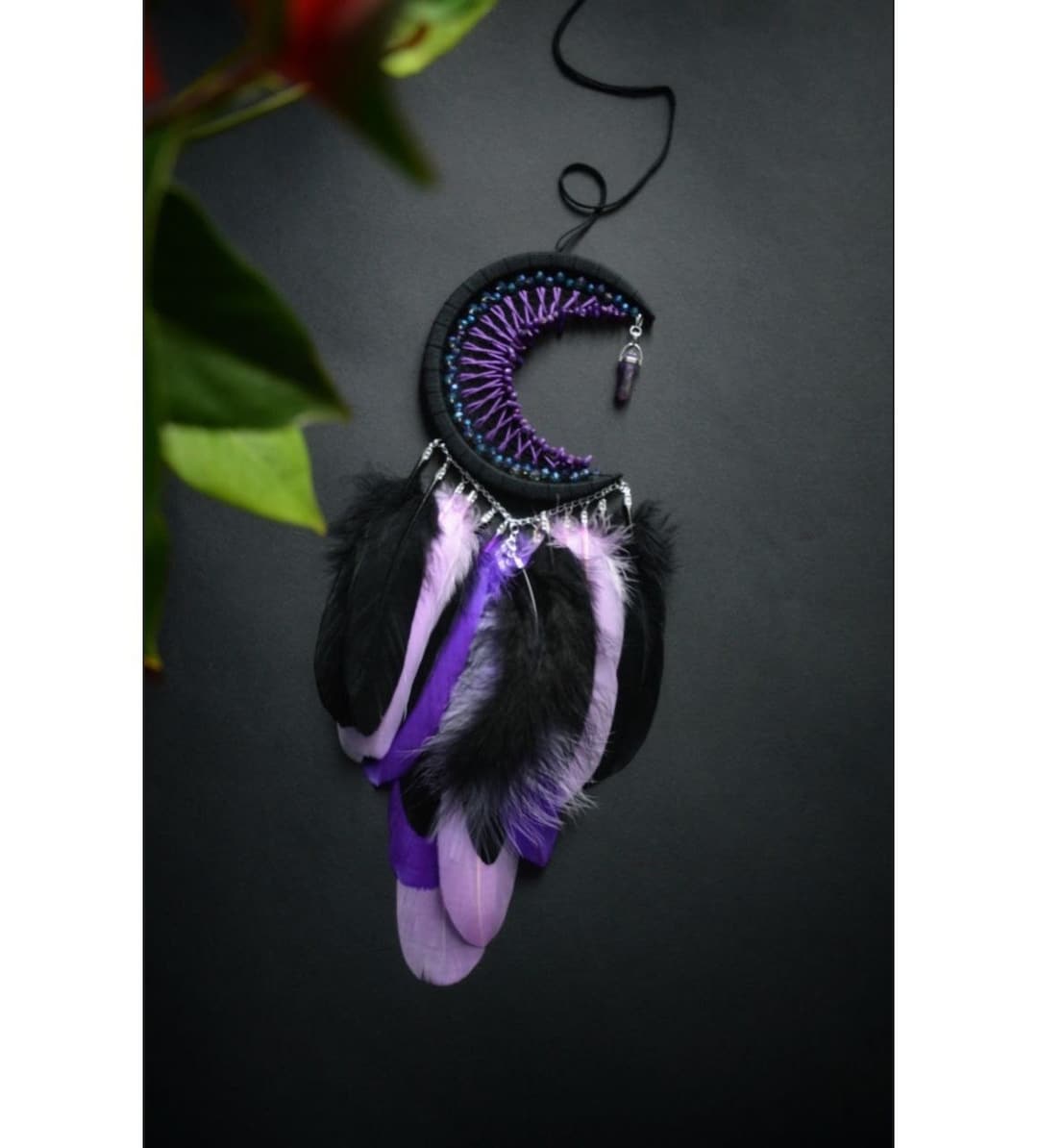 Elegant Handmade Purple and Black Crescent Moon Dream Catcher With ...