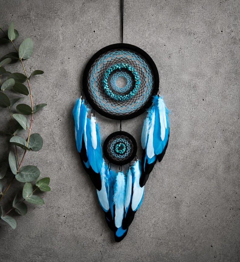 Dream Catcher With Turquoise Rocks. Large Mint Blue Dreamcatcher ...