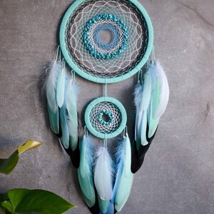 Dream Catcher With Turquoise Rocks. Large Mint Blue Dreamcatcher ...