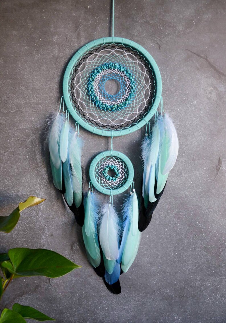 Dream Catcher With Turquoise Rocks. Large Mint Blue | Etsy