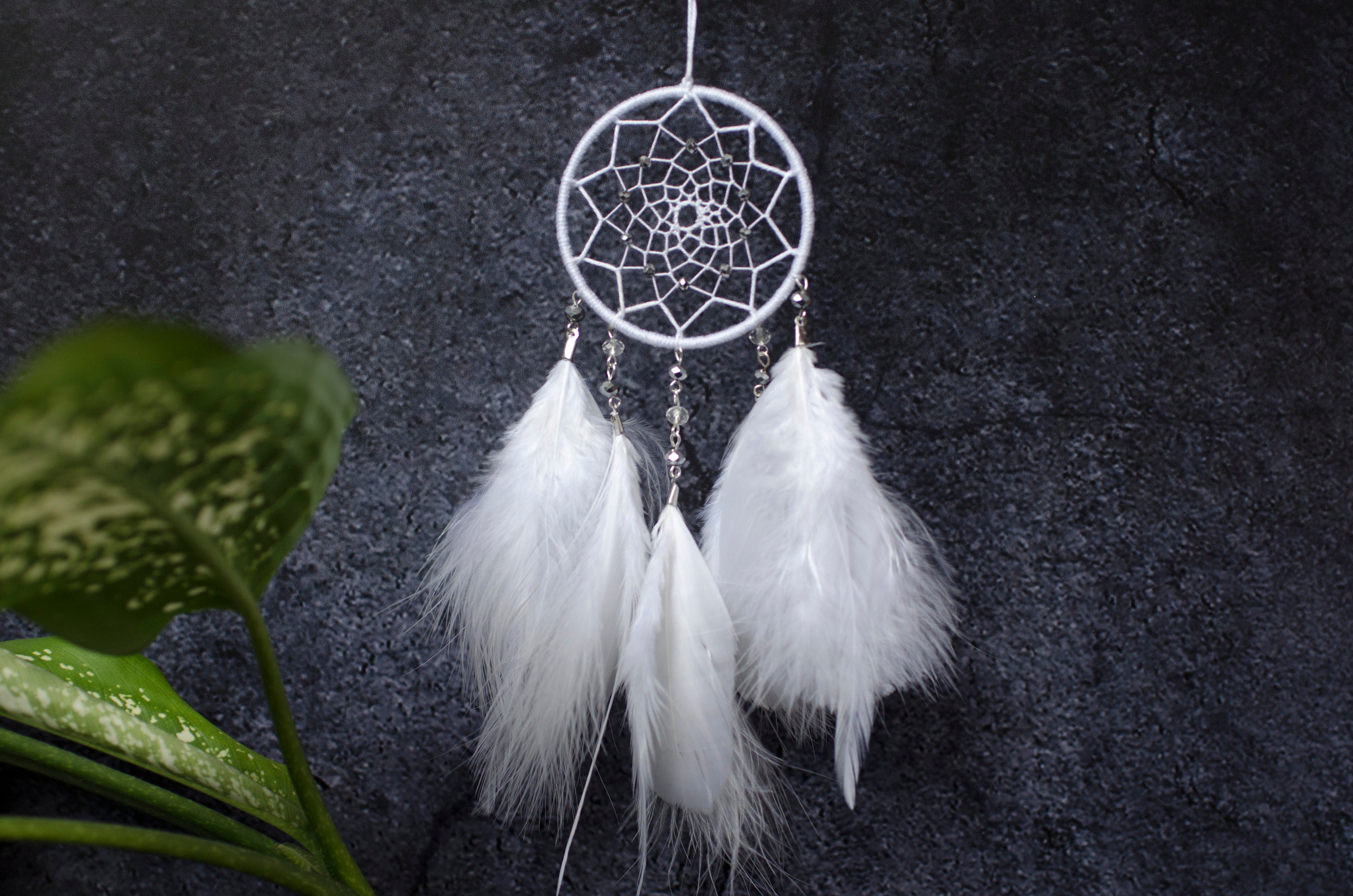 Small white dream catcher car rear view mirror hanger. | Etsy