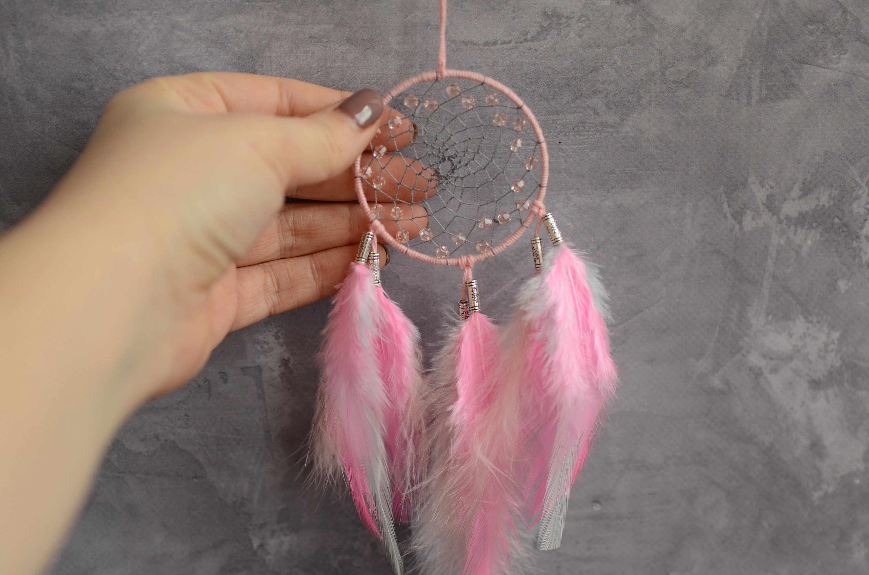 DULI Love Couple Car Hanging Dreamcatcher with Pink & Purple Feathers for Home  Decor Car Decoration