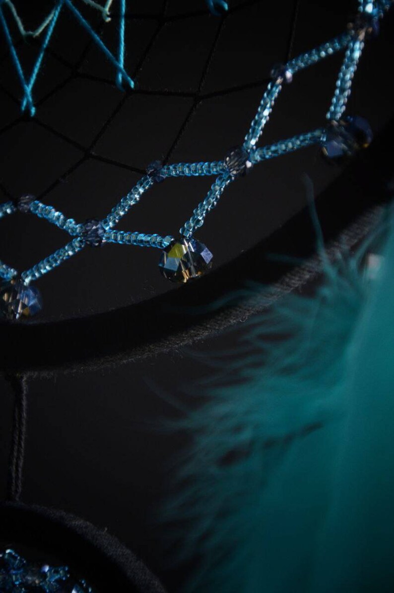 Large Black Mint Blue Crescent Moon Dream Catcher With Moonstone ...