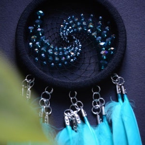 Black Dream Catcher With Sea Blue Feathers Fractal Spiral Dreamcatcher ...