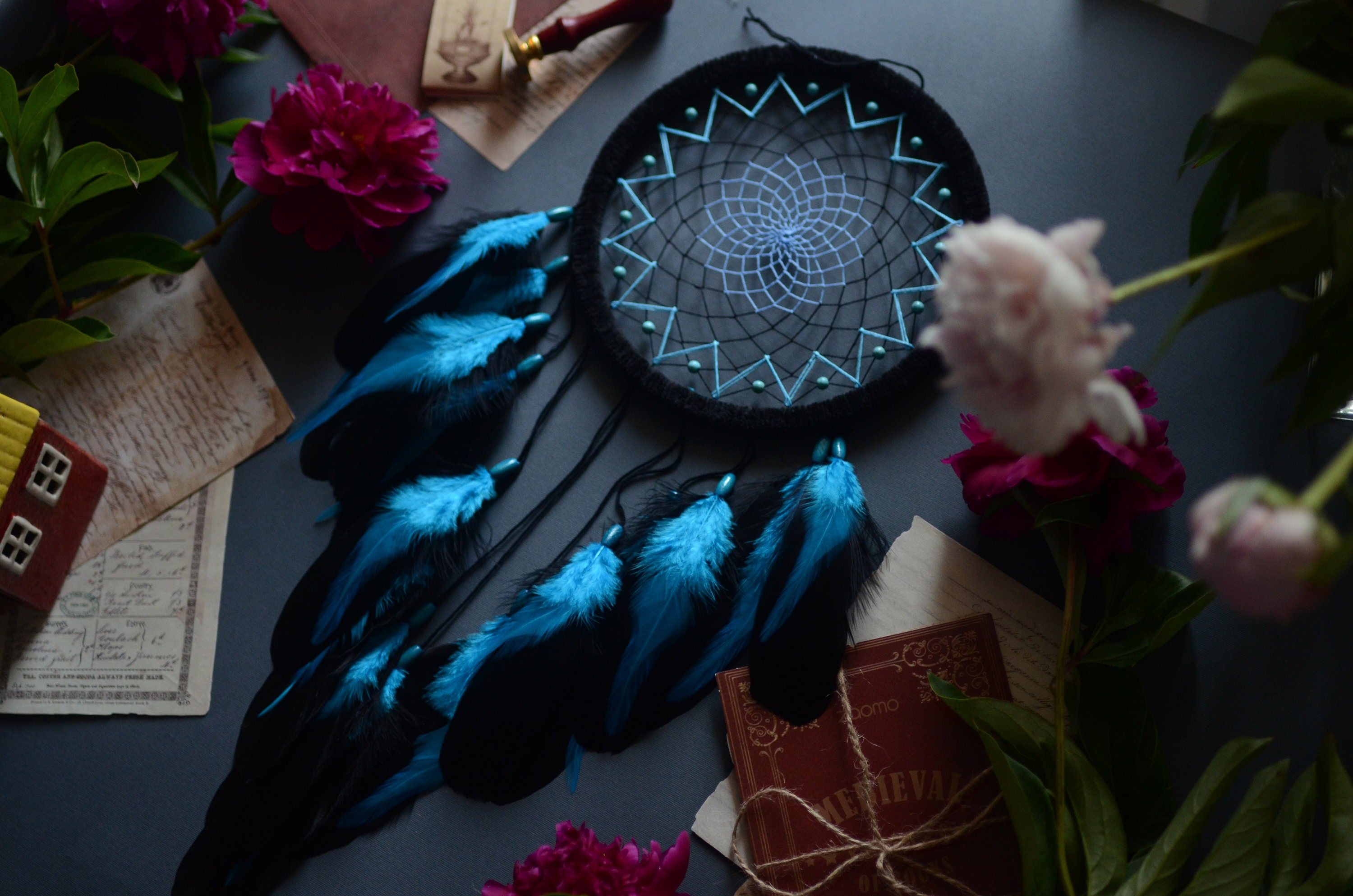 Handmade Black and Blue Dream Catcher With Turquoise - Perfect Birthday ...