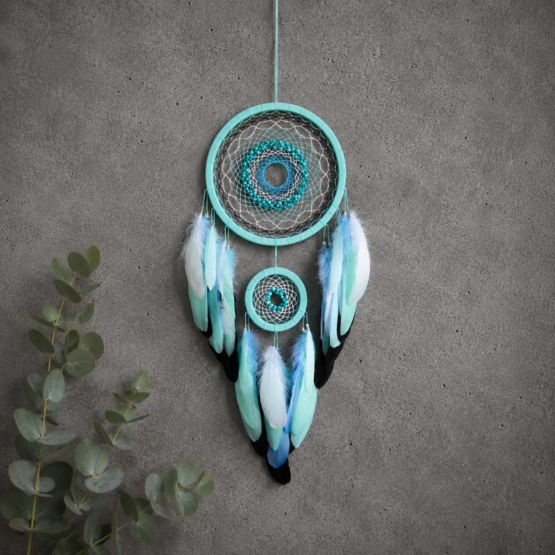 Dream Catcher With Turquoise Rocks. Large Mint Blue Dreamcatcher ...