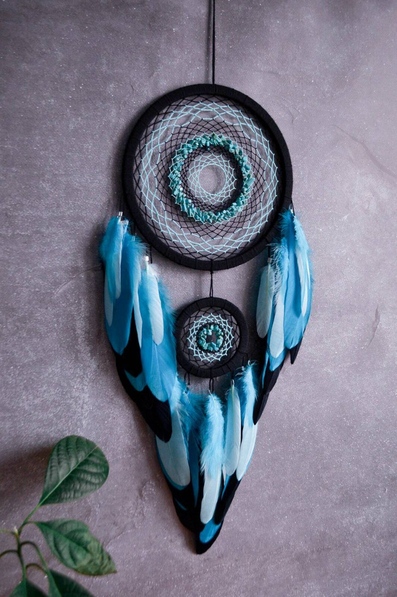 Dream Catcher With Turquoise Rocks. Large Mint Blue - Etsy