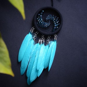 Black Dream Catcher With Sea Blue Feathers Fractal Spiral Dreamcatcher ...