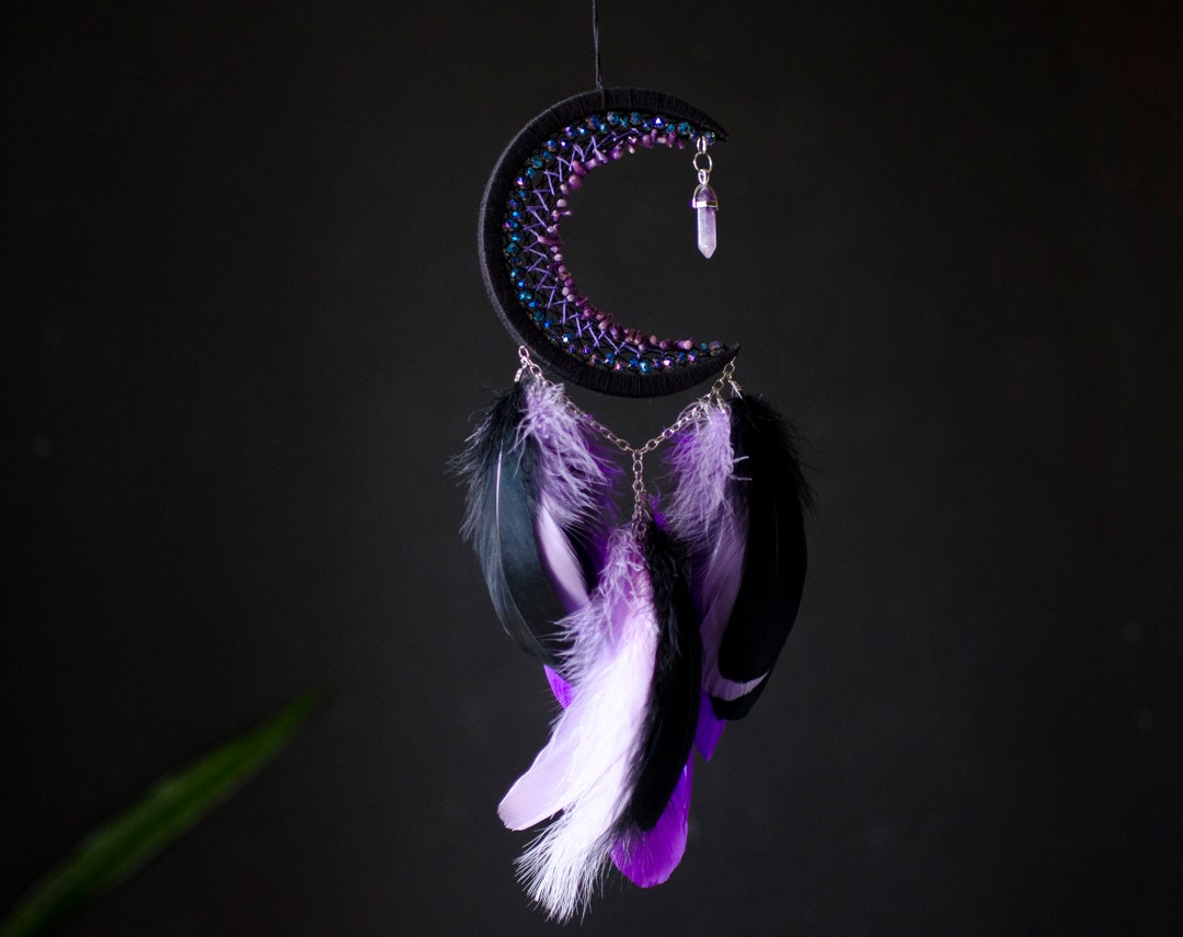 Moon Dream Catcher With Amethyst Crystal/ Black Crescent Moon ...