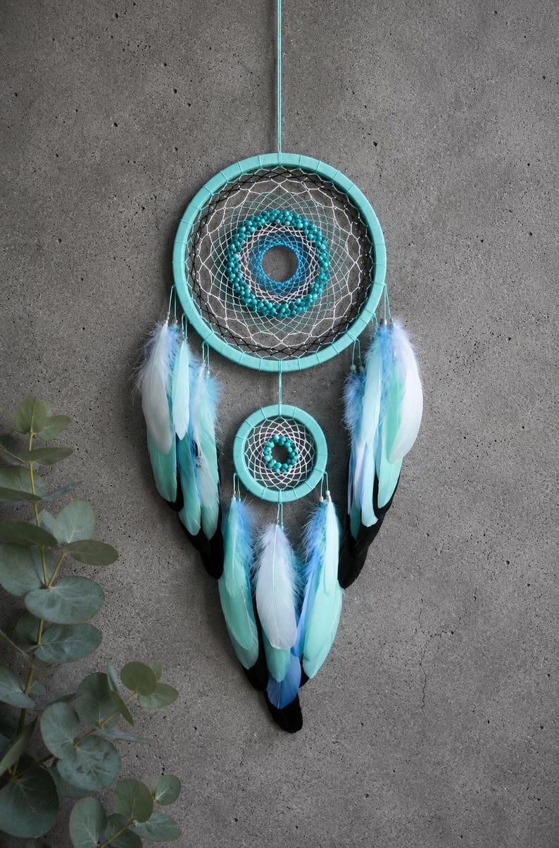 Dream Catcher With Turquoise Rocks. Large Mint Blue Dreamcatcher ...