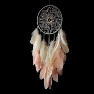 Handcrafted Crystal Beaded Dreamcatcher – Pastel Cream and Blush Feathers, Boho Wall Decor, Christmas Gift for Daughter or Niece