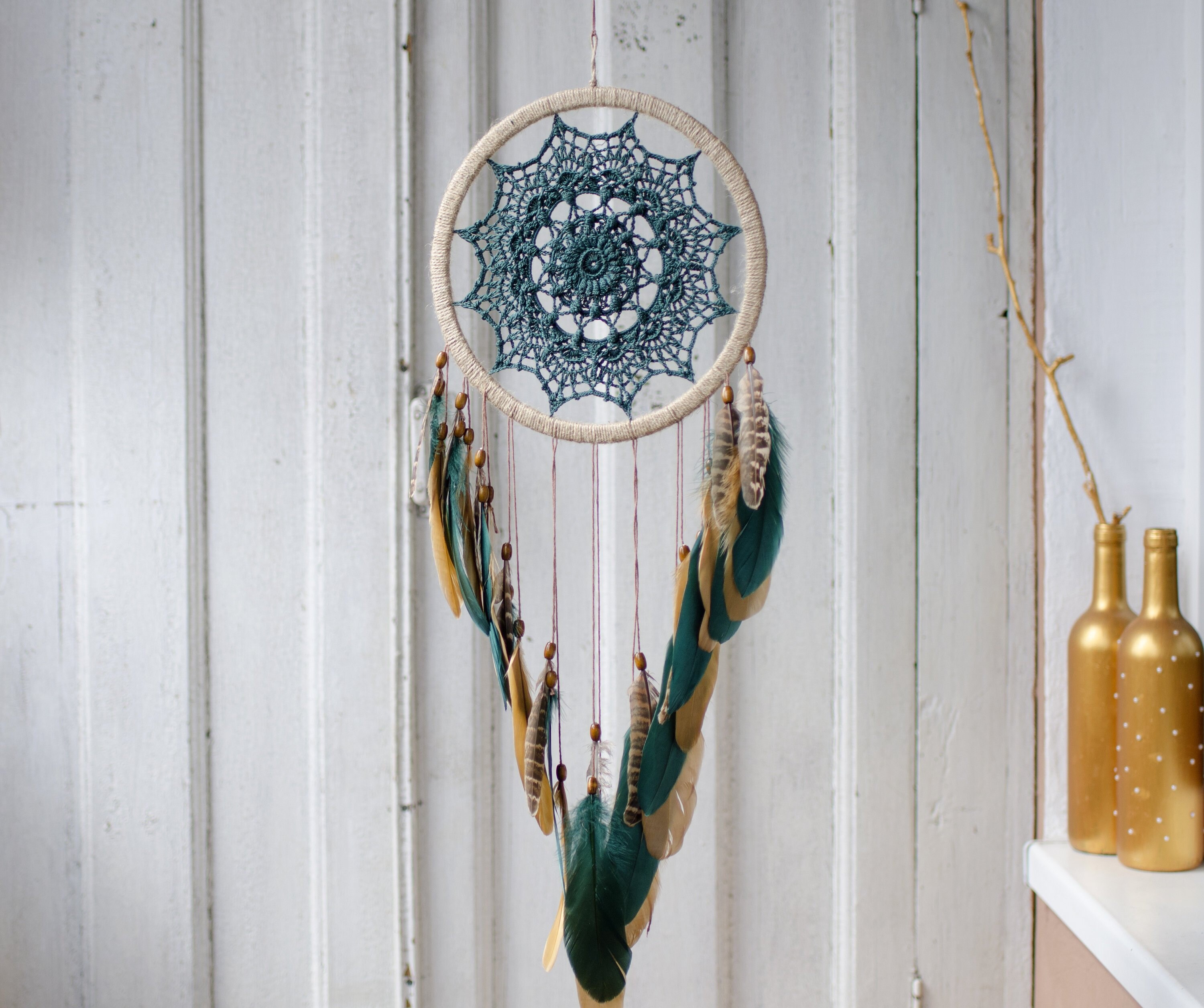 Large boho dream catcher. Bohemian dreamcatcher home decor. Etsy