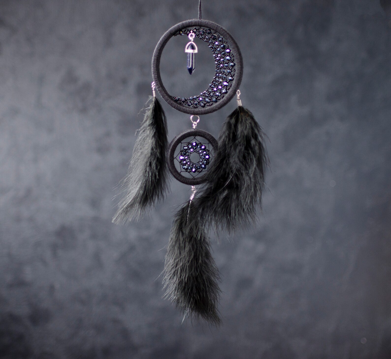Black Crescent Moon Dream Catcher With Crystal - Etsy