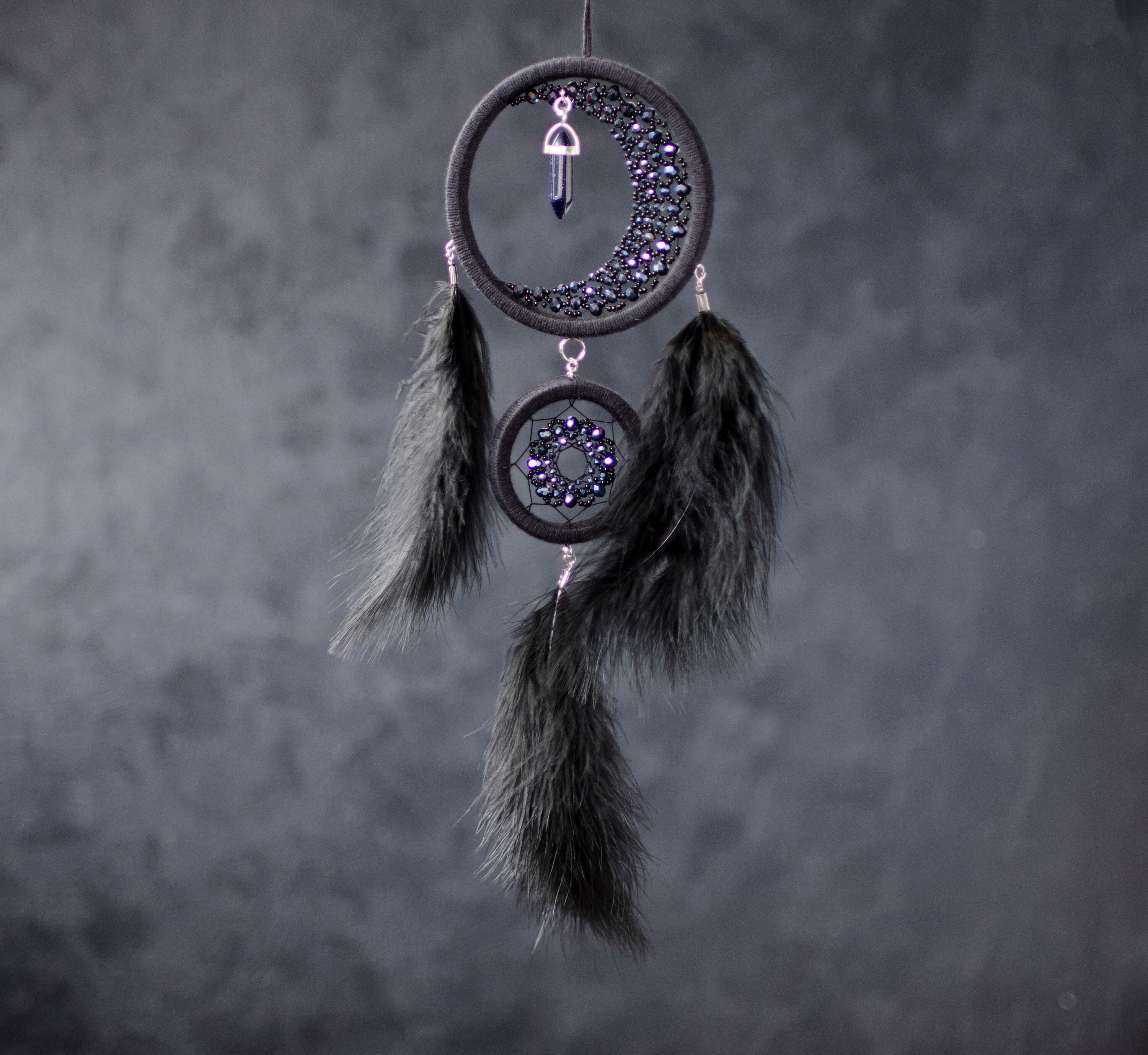 Black Crescent Moon Dream Catcher With Crystal - Etsy