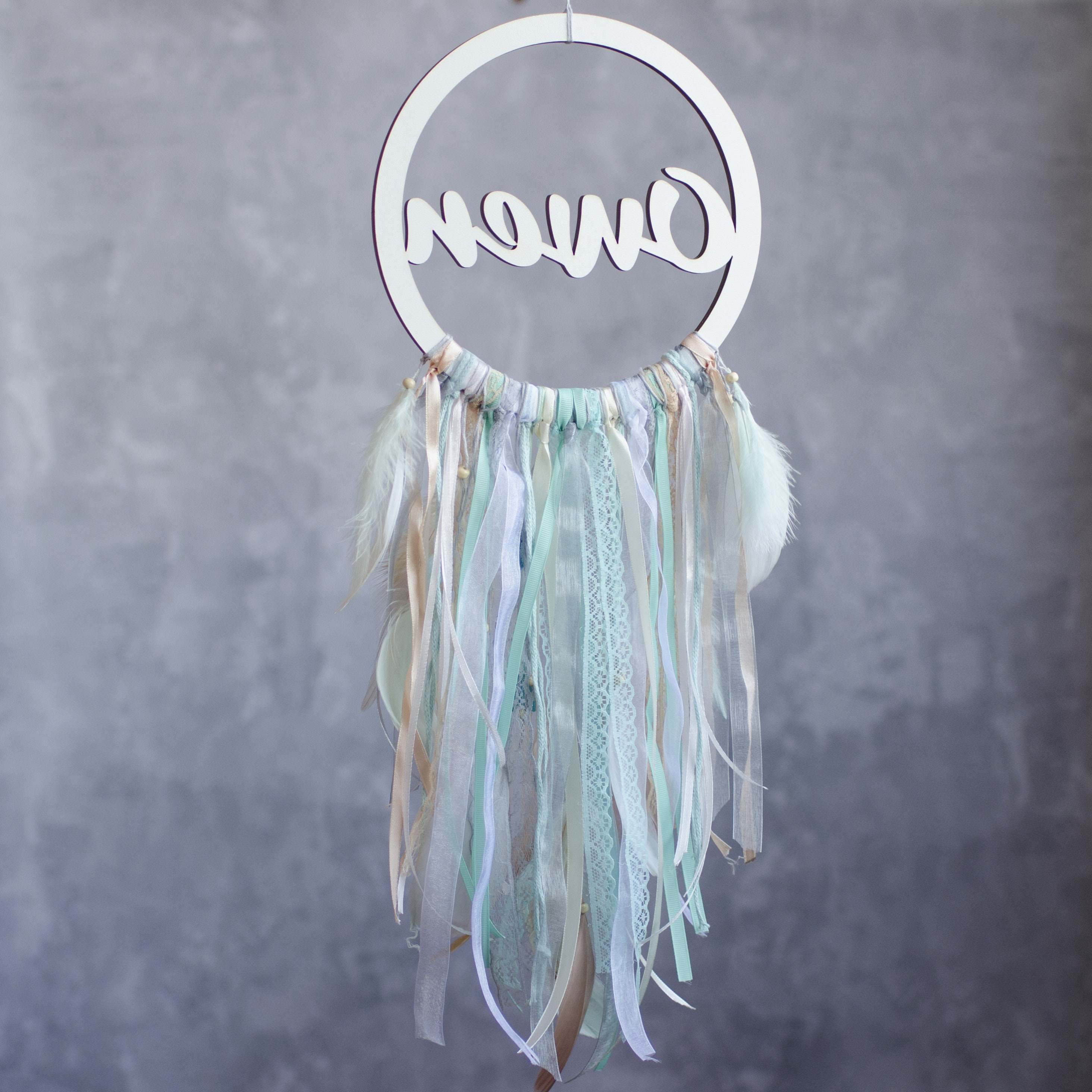 Baby boy dream catcher Personalized nursery name sign Beige Etsy