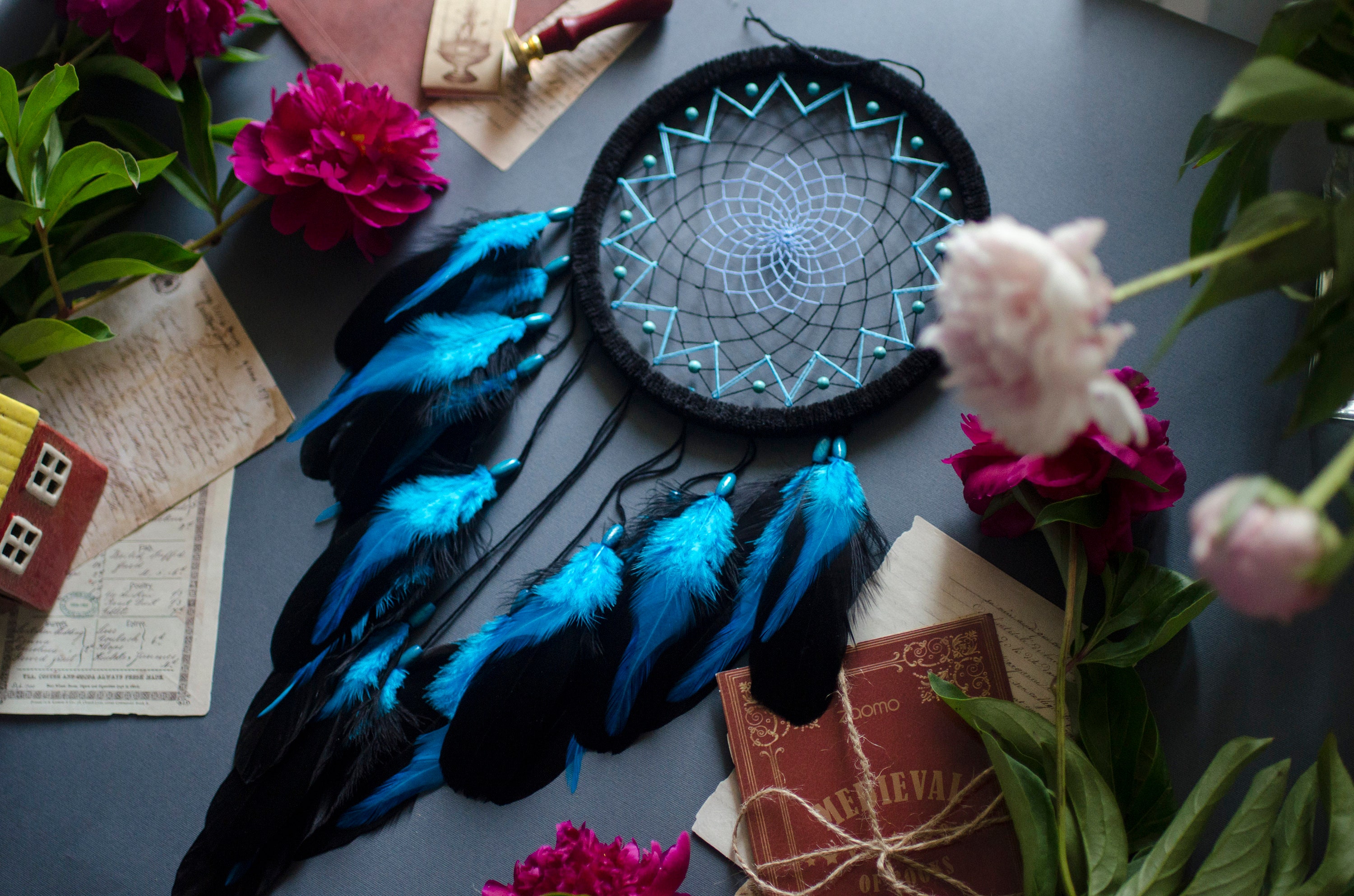 Handmade Black and Blue Dream Catcher With Turquoise - Perfect Birthday ...